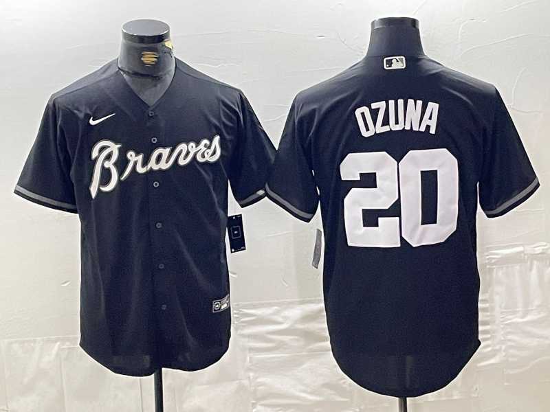 Men%27s Atlanta Braves #20 Marcell Ozuna Black Cool Base Stitched Baseball Jersey